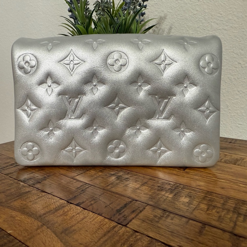 Louis Vuitton Metallic Silver Monogram Coussin Pouch